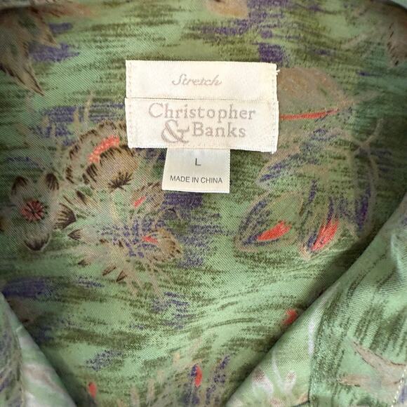 Christopher & Banks Jacket Green Floral Large Stretch Trucker Layering Classic - Picture 6 of 10